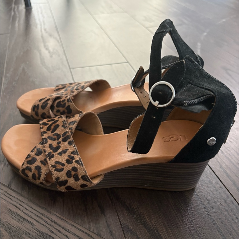 UGG Black and Brown Wedge Shoes with Animal Print